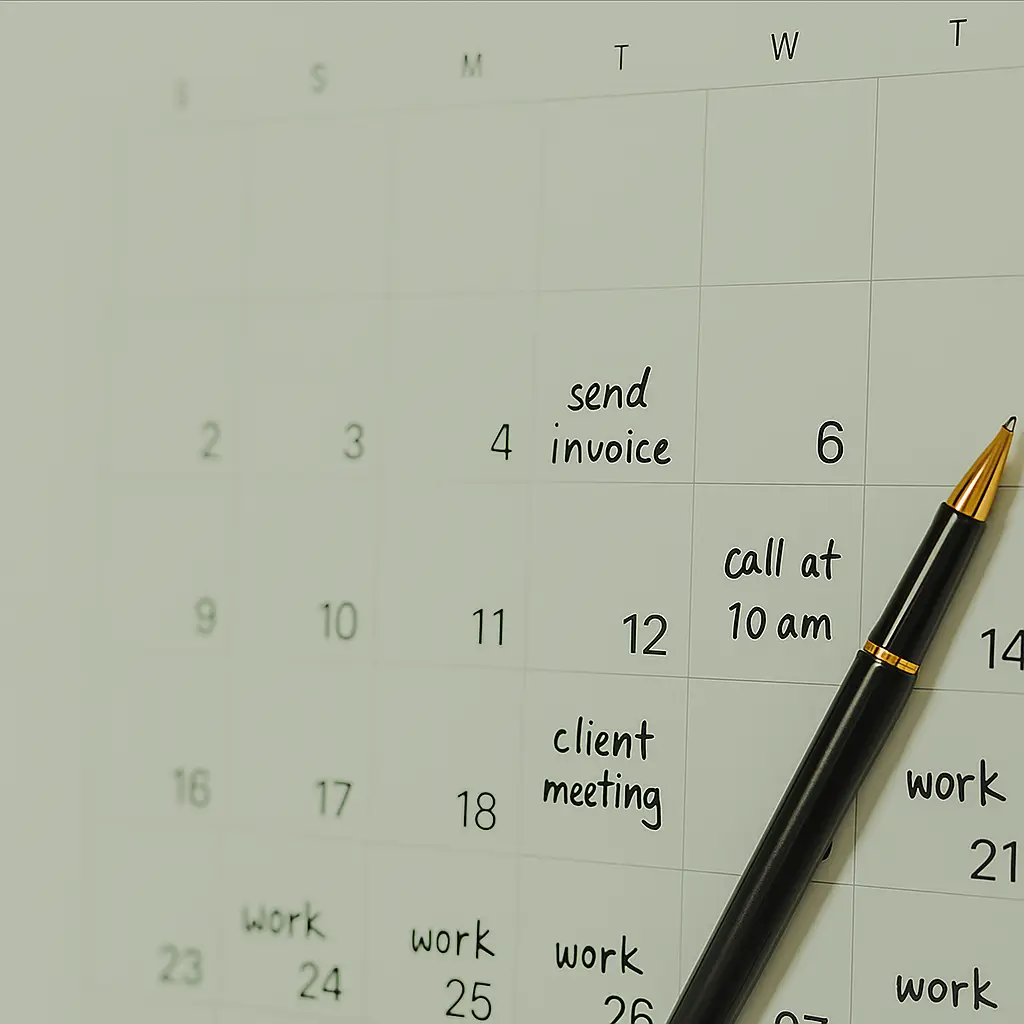 Pen on calendar with scheduled tasks