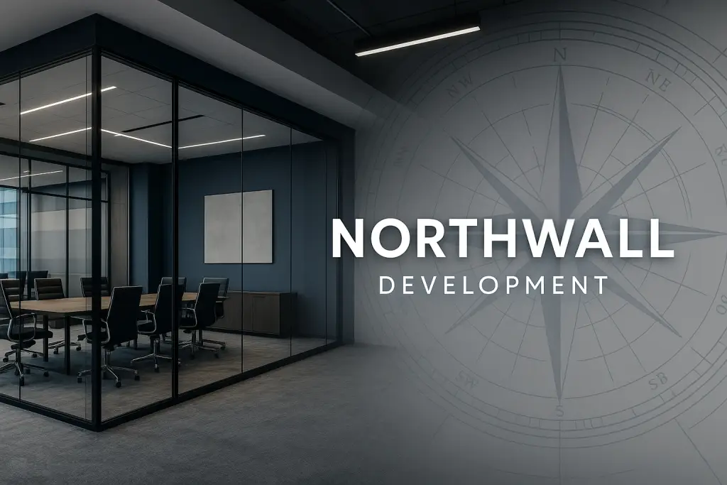 Modern office conference room Northwall Development branding