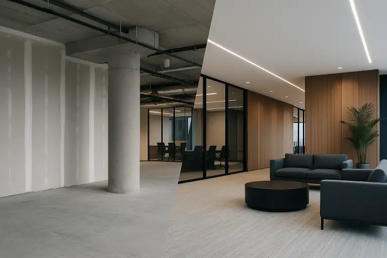 Office space before and after renovation transformation